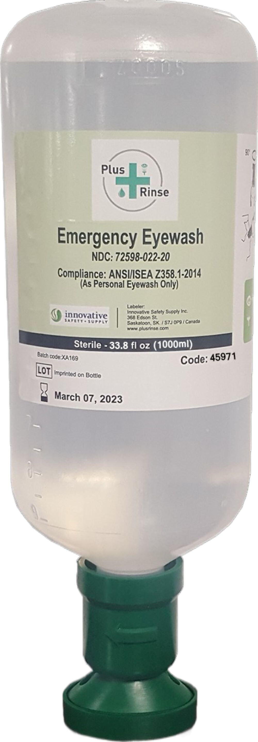 Plus Rinse Saline Eyewash Bottle, 33.8 oz., 2/Pack (45971-2)