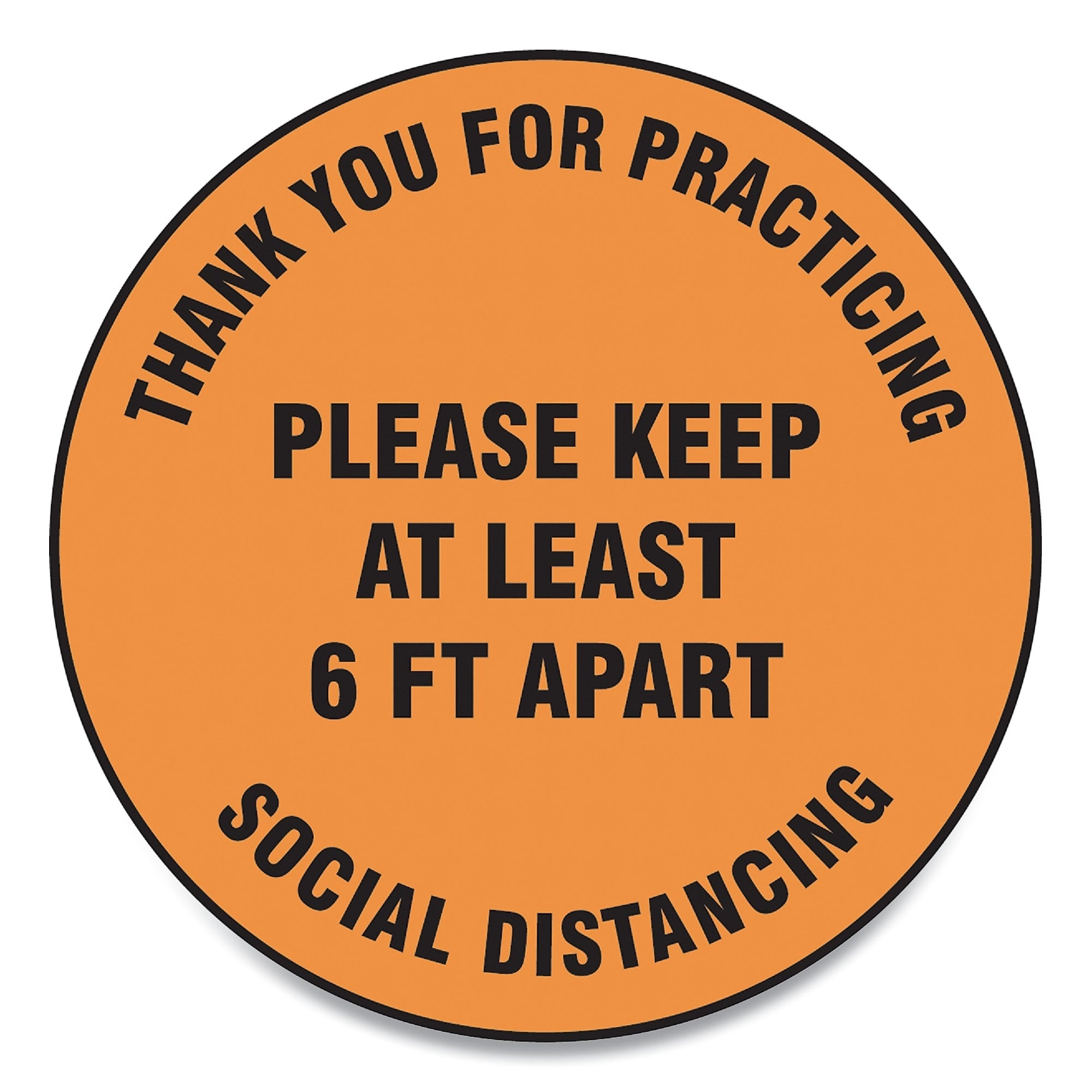 Accuform Slip-Gard Floor Signs, 12" Circle,"Thank You For Practicing Social Distancing...", Orange, 25/PK (GN1MFS428ESP)