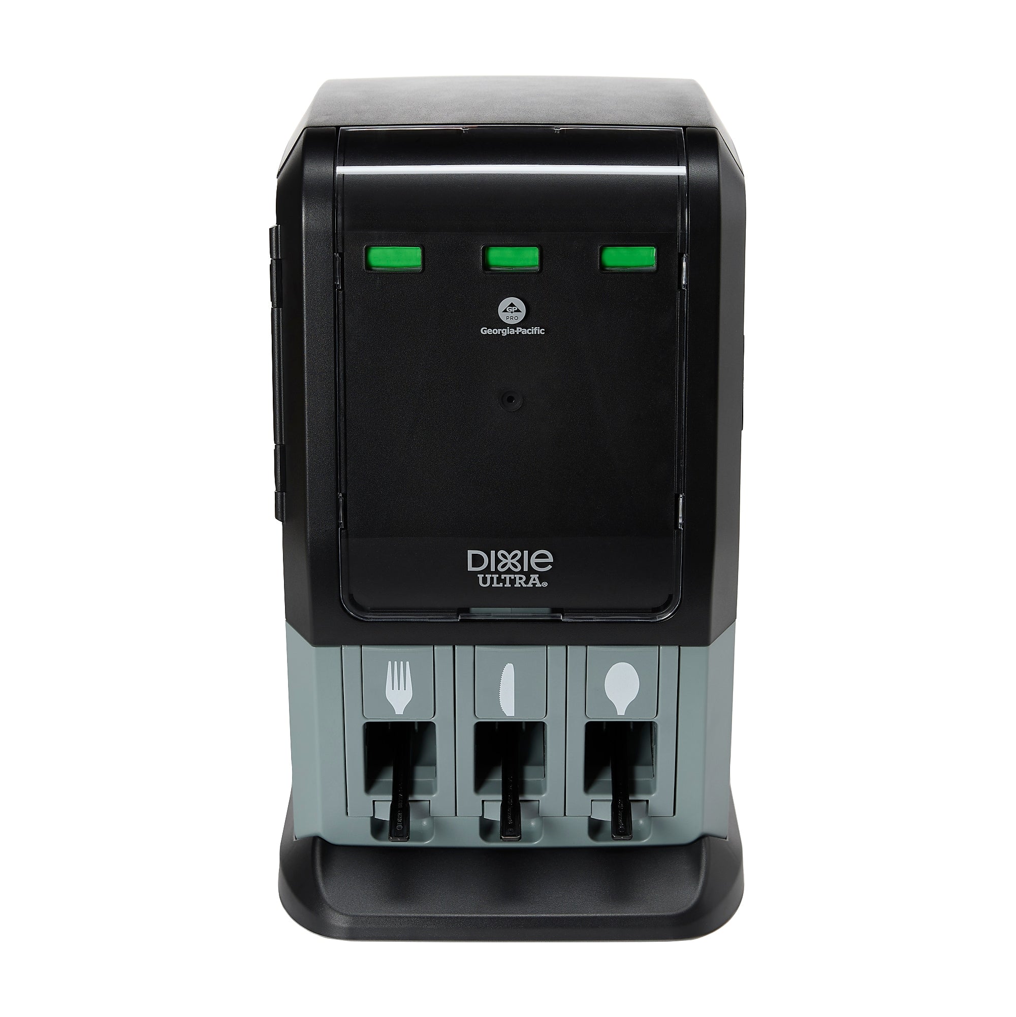 Dixie Ultra SmartStock Tri-Tower Cutlery Station Mini Plastic Dispenser, Heavy-Weight, Black (DUSSTDSP3MINI)