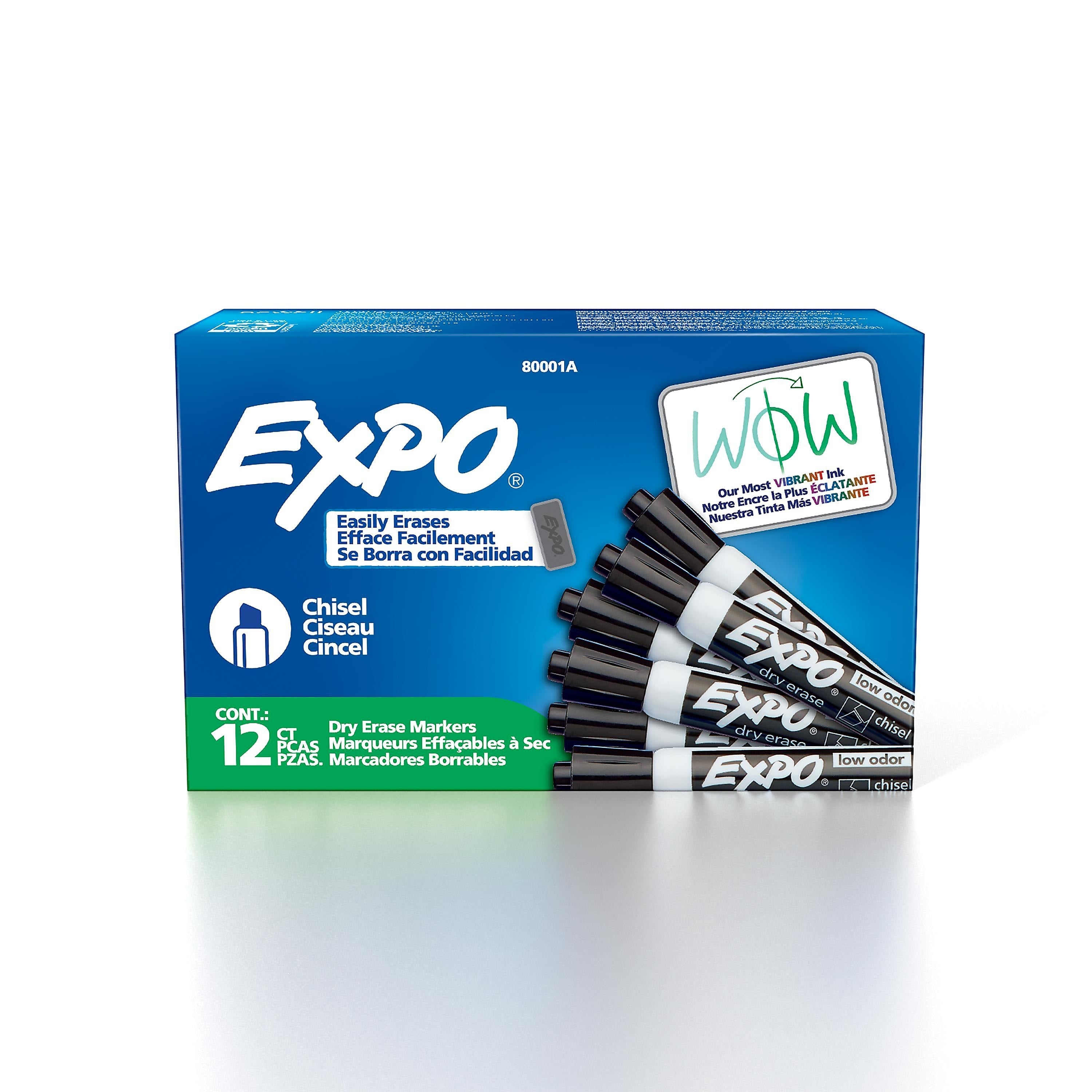 Expo Low Odor Tank Dry Erase Marker, Chisel Tip, Black, 12/Pack (80001)