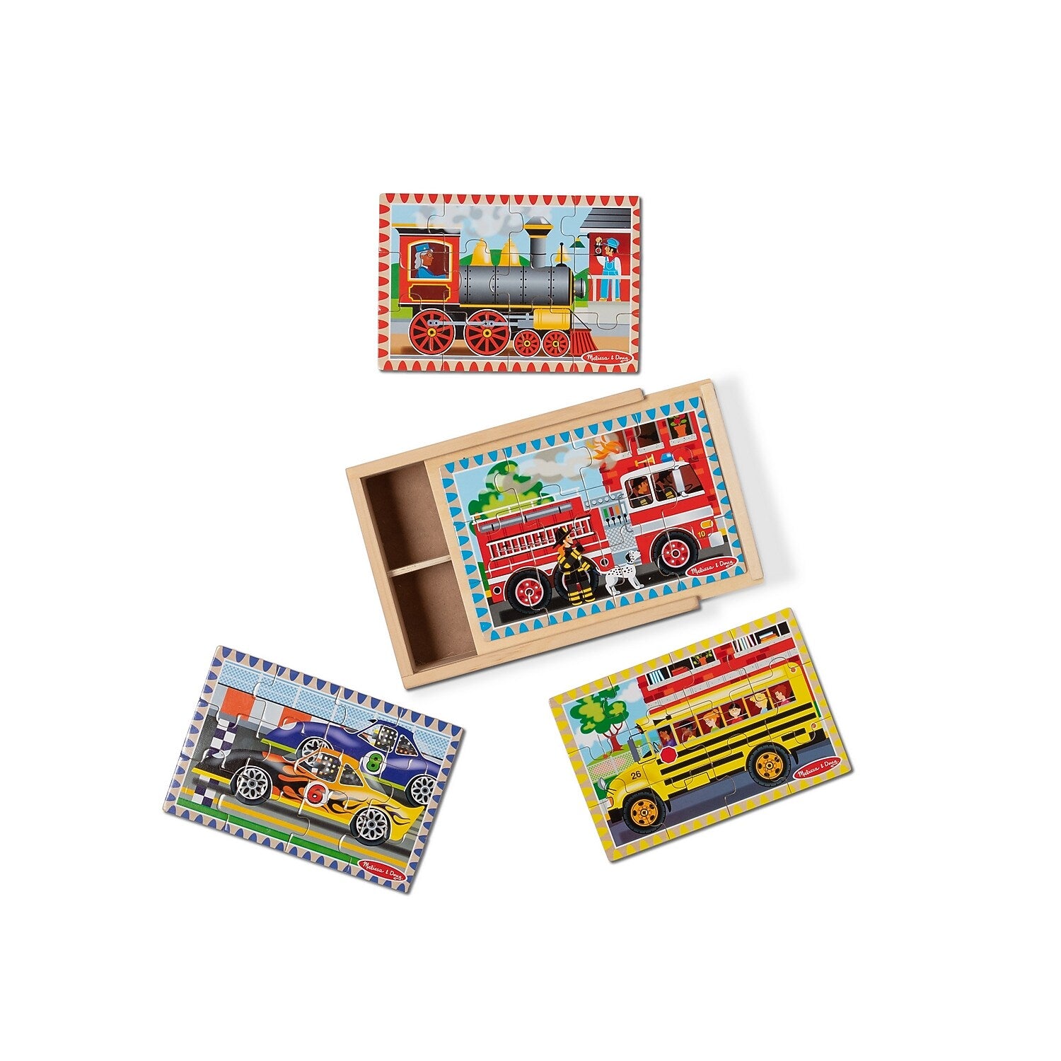 Melissa & Doug 12-Piece Wooden Jigsaw Puzzles Set with Storage Box (3794)