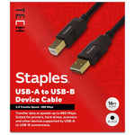 Staples TECH 16 ft. USB-A to USB-B Cable, Male to Male, Black (ST62440)