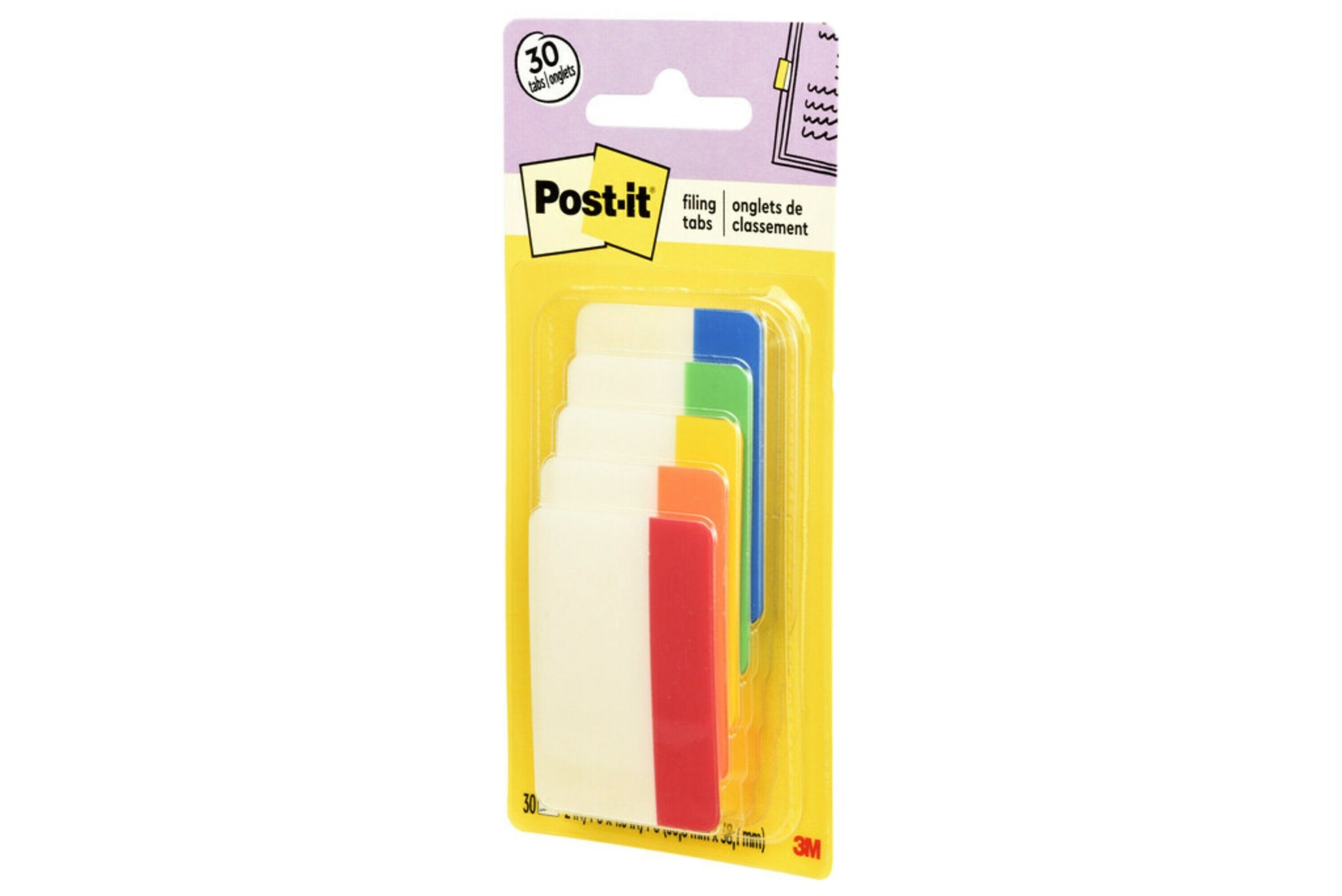 Post-it Tabs, 2" Wide, Solid, Assorted Colors, 30 Tabs/Pack (686-ROYGB)