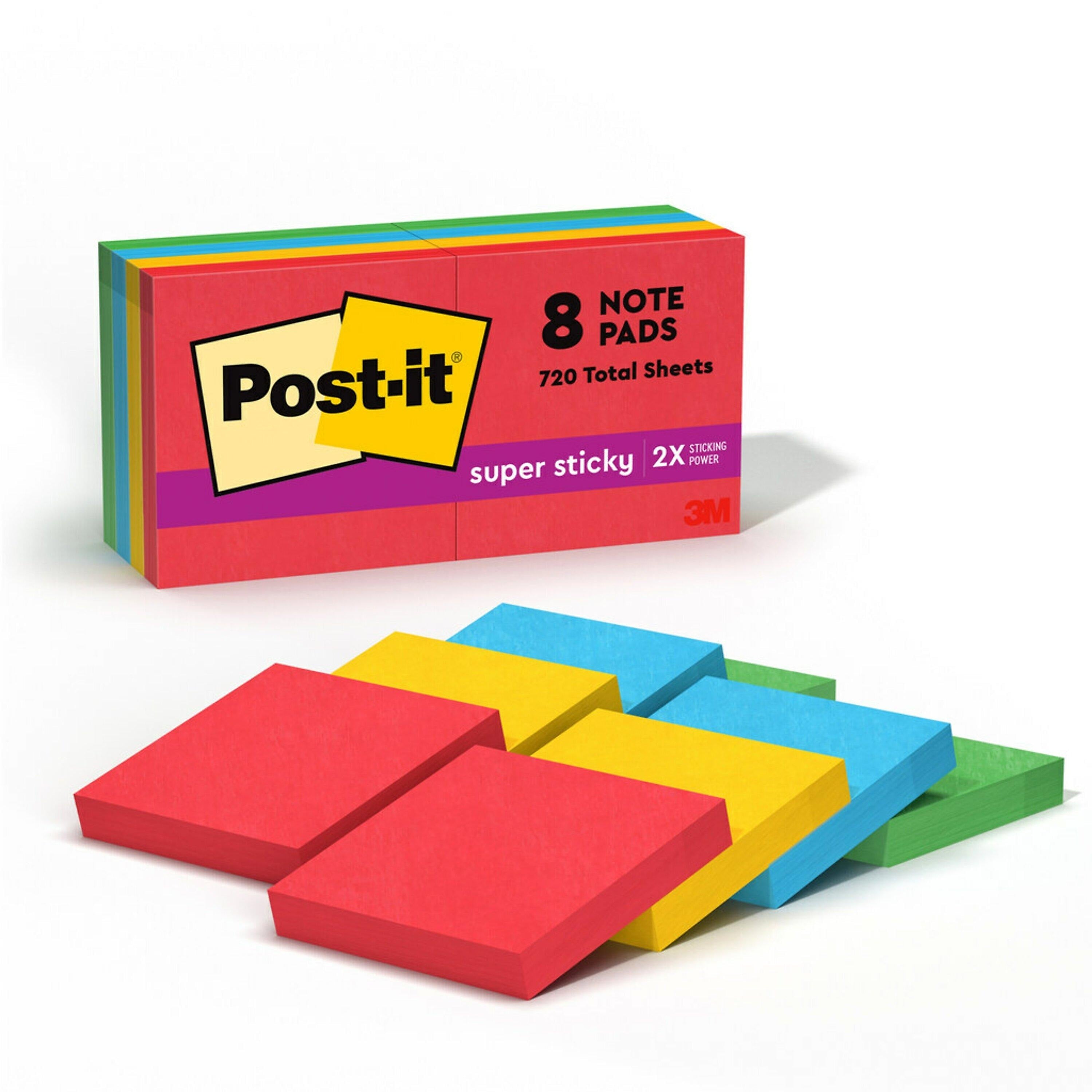 Post-it Super Sticky Notes, 2" x 2", Playful Primaries Collection, 90 Sheet/Pad, 8 Pads/Pack (6228SSAN)