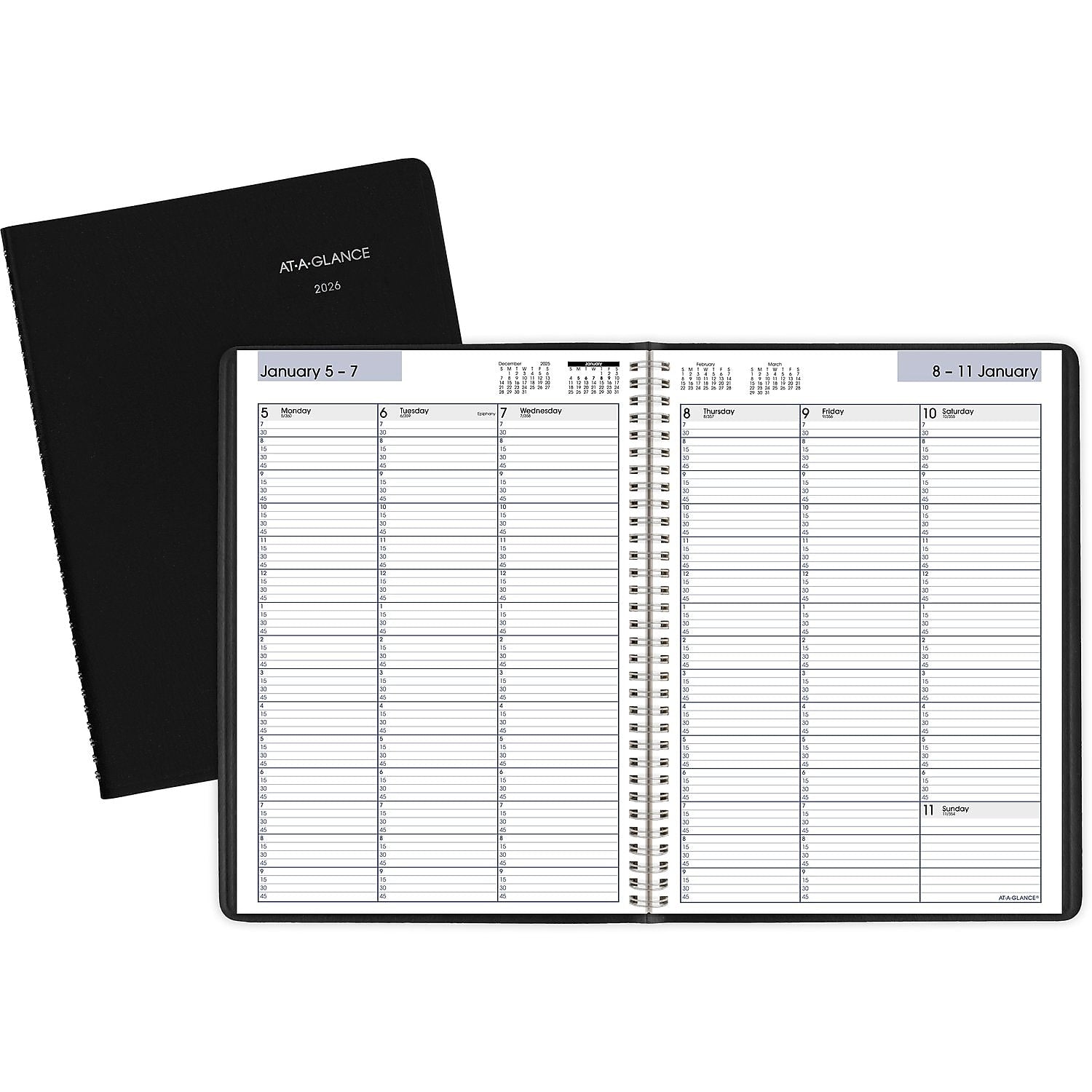 2026 AT-A-GLANCE DayMinder 8" x 11" Weekly Appointment Book, Faux Leather Cover, Black (G520-00-26)