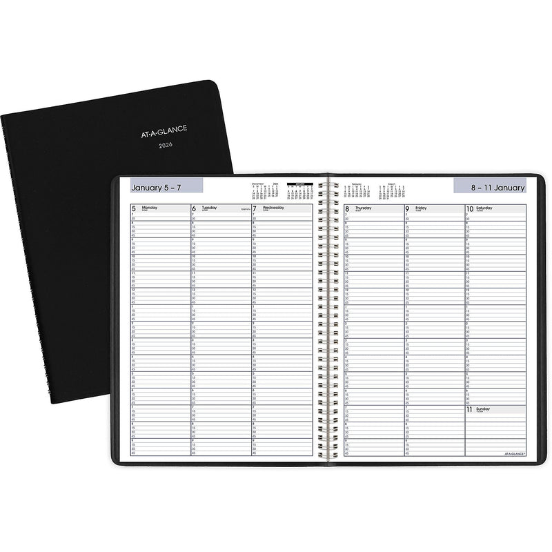 2026 AT-A-GLANCE DayMinder 8" x 11" Weekly Appointment Book, Faux Leather Cover, Black (G520-00-26)