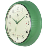 Infinity Instruments Round Retro Green Wall Clock, Aluminum, 12" (10940GR-12)