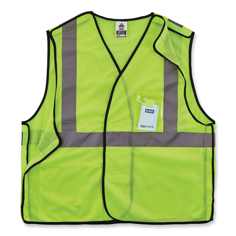 GloWear 8216BA Class 2 Breakaway Mesh ID Holder Vest, Polyester, Small/Medium, Lime