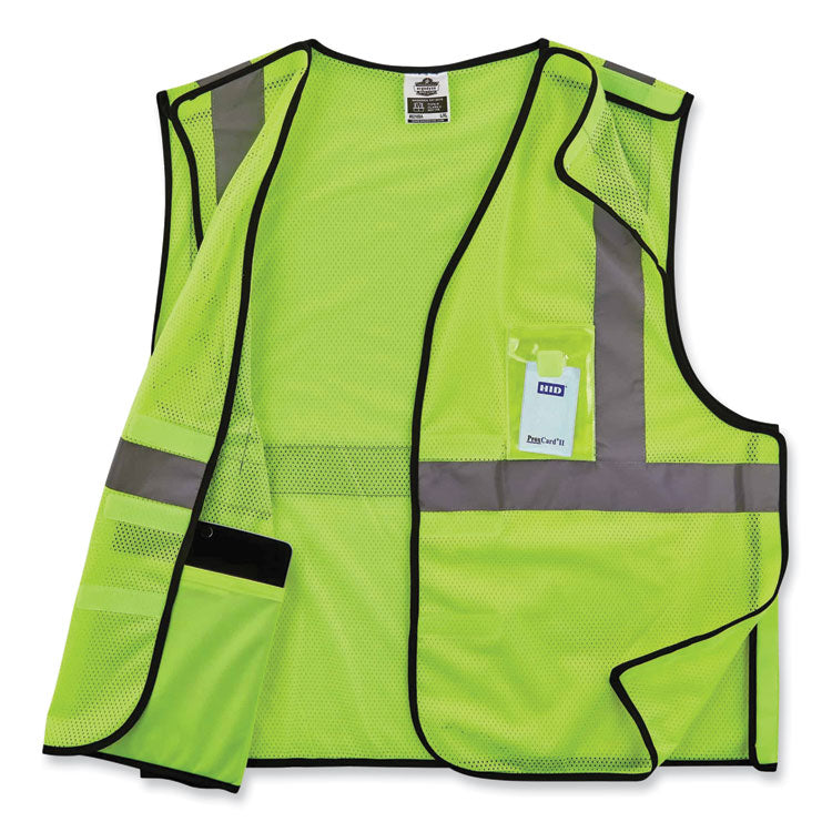 GloWear 8216BA Class 2 Breakaway Mesh ID Holder Vest, Polyester, Large/X-Large, Lime