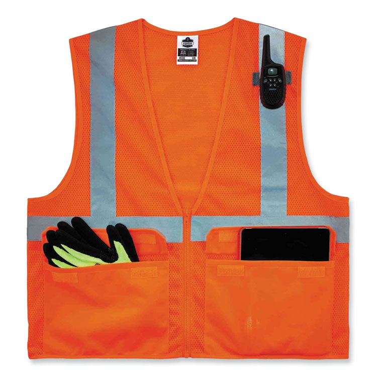 GloWear 8220Z Class 2 Standard Mesh Zipper Vest, Polyester, Small/Medium, Orange