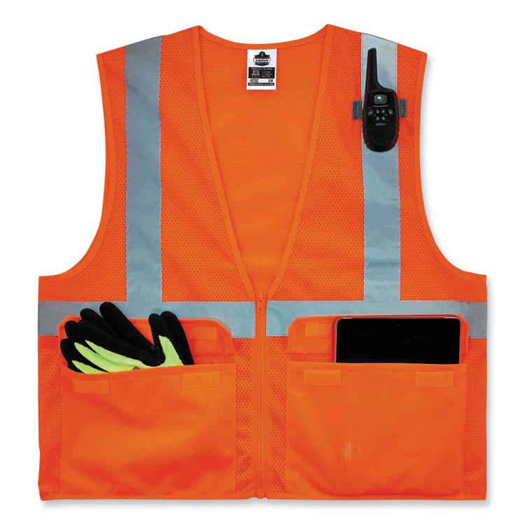 GloWear 8220Z Class 2 Standard Mesh Zipper Vest, Polyester, Large/X-Large, Orange