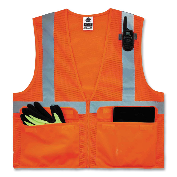 GloWear 8220Z Class 2 Standard Mesh Zipper Vest, Polyester, 2X-Large/3X-Large, Orange
