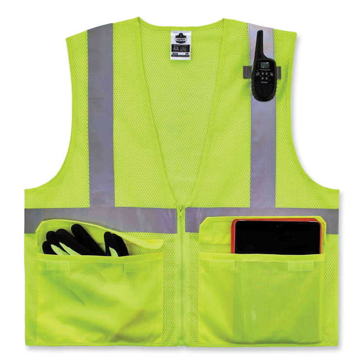 GloWear 8220Z Class 2 Standard Mesh Zipper Vest, Polyester, 2X-Large/3X-Large, Lime