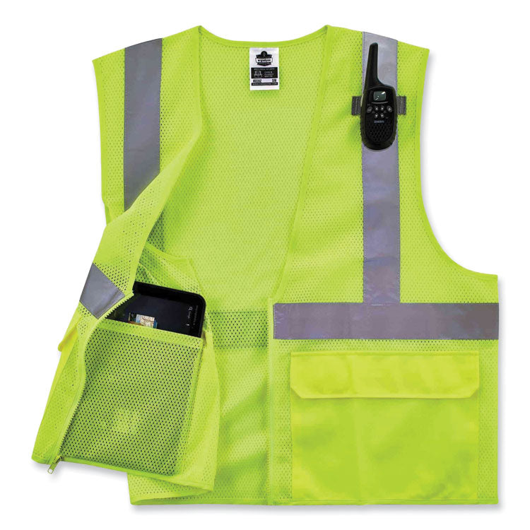 GloWear 8220Z Class 2 Standard Mesh Zipper Vest, Polyester, 4X-Large/5X-Large, Lime