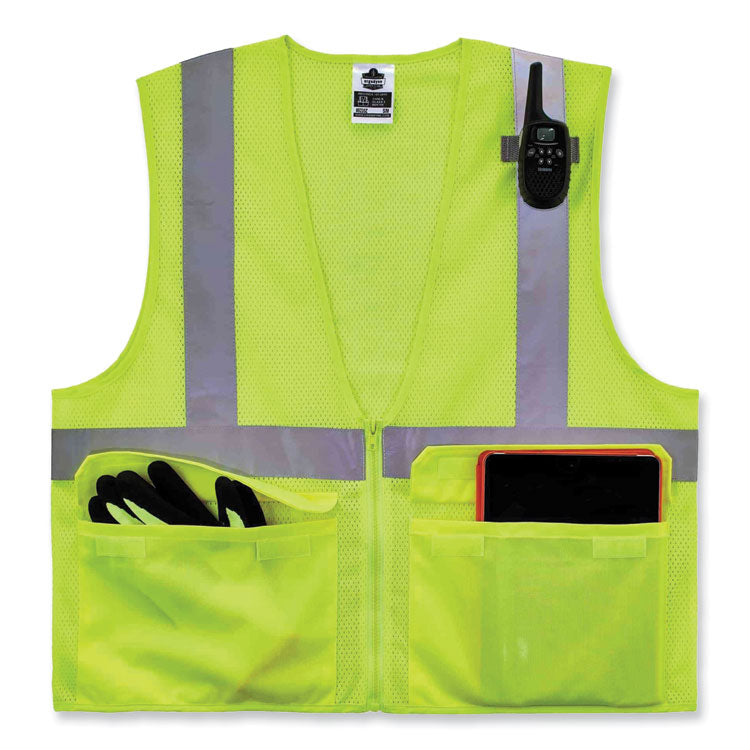 GloWear 8220Z Class 2 Standard Mesh Zipper Vest, Polyester, 4X-Large/5X-Large, Lime