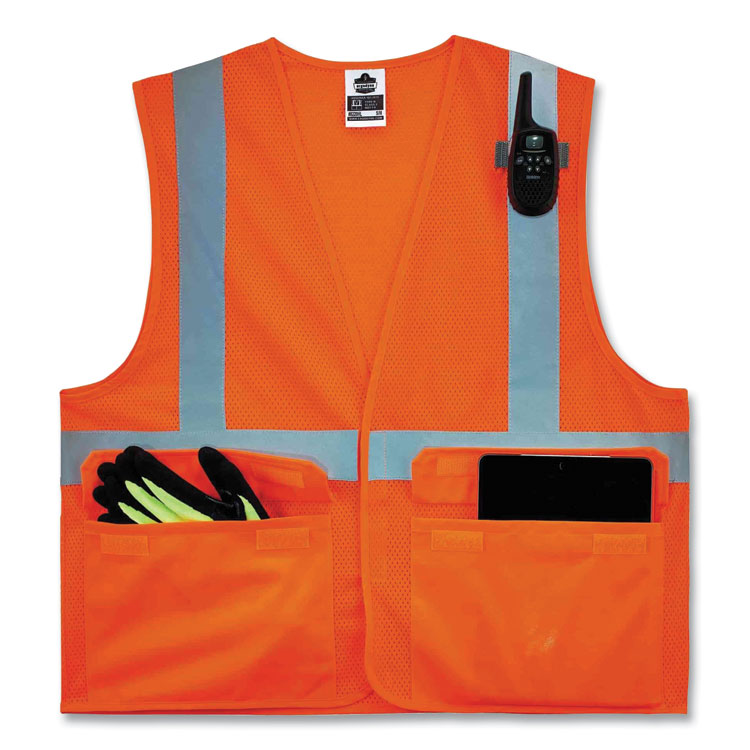 GloWear 8220HL Class 2 Standard Mesh Hook and Loop Vest, Polyester, 4X-Large/5X-Large, Orange