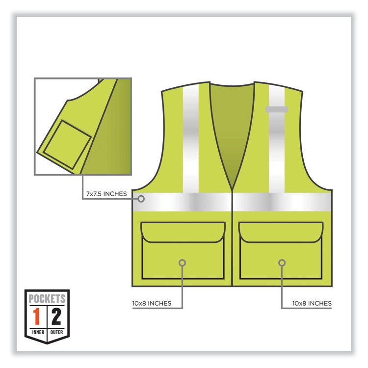 GloWear 8220HL Class 2 Standard Mesh Hook and Loop Vest, Polyester, Small/Medium, Lime