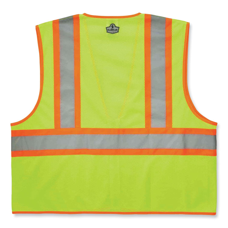 GloWear 8229Z Class 2 Economy Two-Tone Zipper Vest, Polyester, Small/Medium, Lime