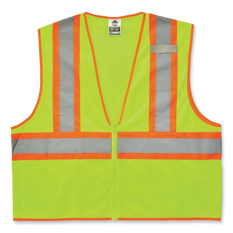GloWear 8229Z Class 2 Economy Two-Tone Zipper Vest, Polyester, Large/X-Large, Lime