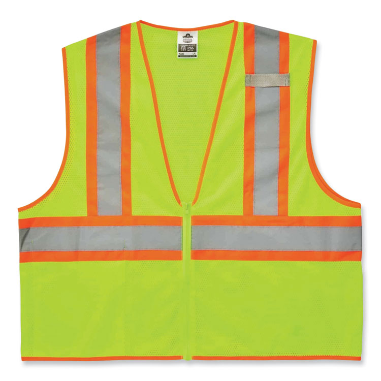 GloWear 8229Z Class 2 Economy Two-Tone Zipper Vest, Polyester, 2X-Large/3X-Large, Lime