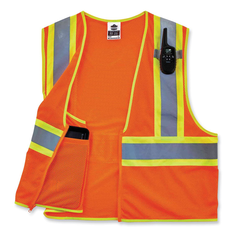 GloWear 8229Z Class 2 Economy Two-Tone Zipper Vest, Polyester, X-Small, Orange