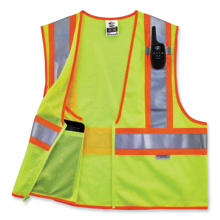 GloWear 8230Z Class 2 Two-Tone Mesh Zipper Vest, Polyester, Small/Medium, Lime