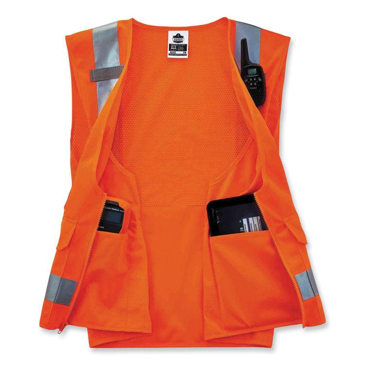 GloWear 8250Z Class 2 Surveyors Zipper Vest, Polyester, Small/Medium, Orange