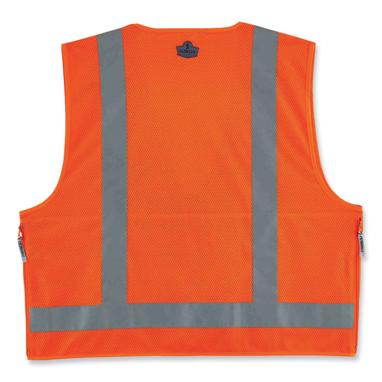GloWear 8250Z Class 2 Surveyors Zipper Vest, Polyester, 4X-Large/5X-Large, Orange