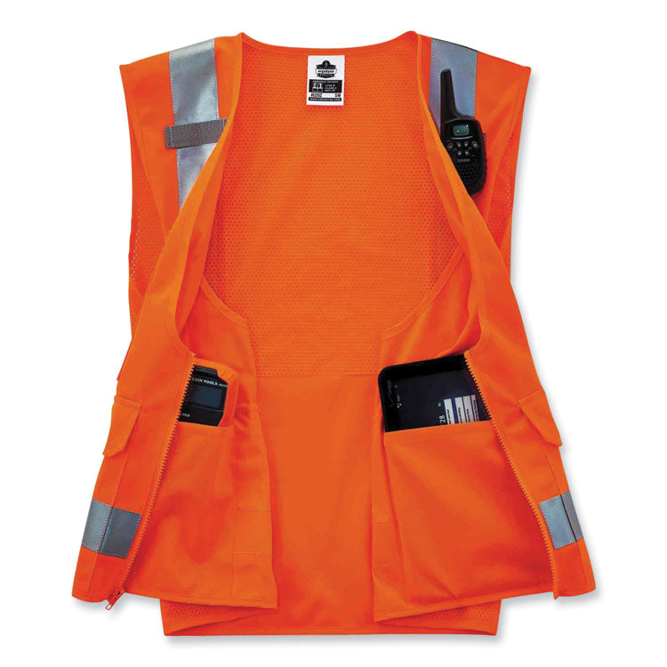GloWear 8250Z Class 2 Surveyors Zipper Vest, Polyester, 4X-Large/5X-Large, Orange
