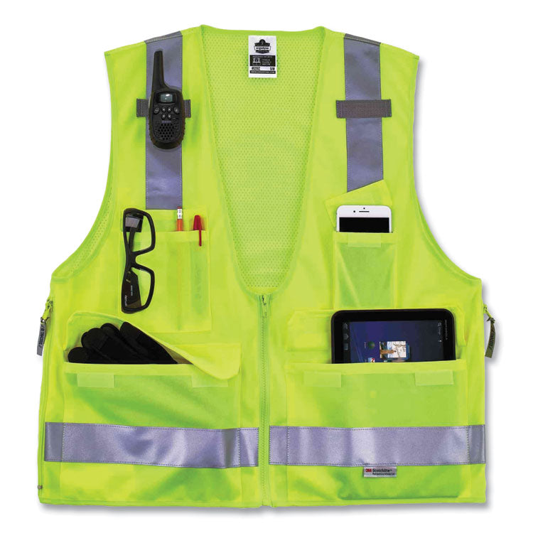 GloWear 8250Z Class 2 Surveyors Zipper Vest, Polyester, 2X-Large/3X-Large, Lime