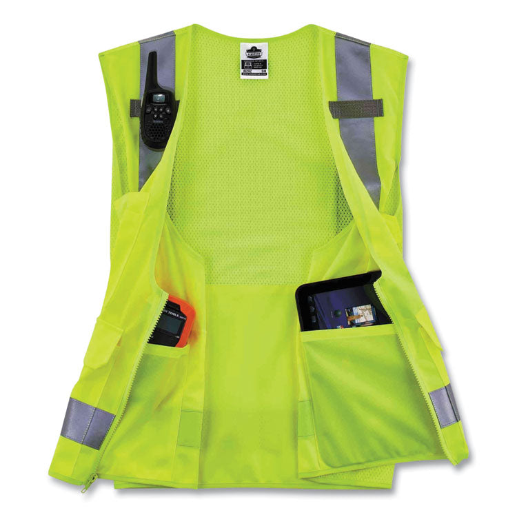 GloWear 8250Z Class 2 Surveyors Zipper Vest, Polyester, 4X-Large/5X-Large, Lime