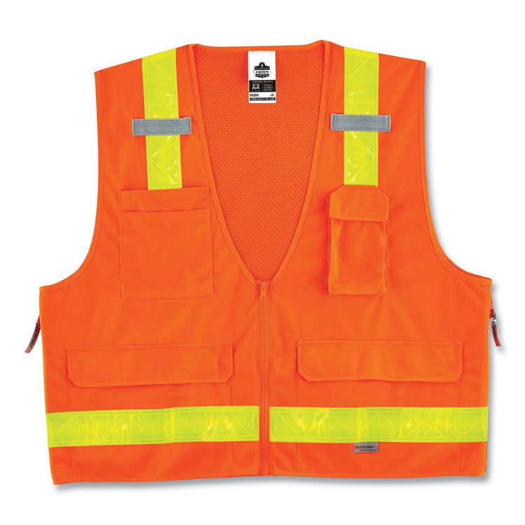 GloWear 8250ZHG Class 2 Hi-Gloss Surveyors Zipper Vest, Polyester, Small/Medium, Orange