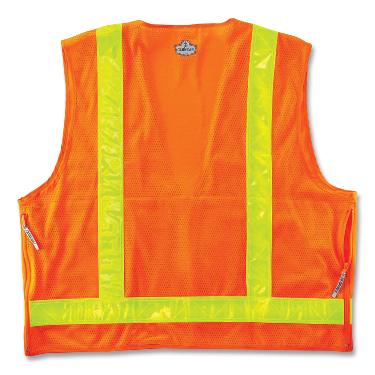 GloWear 8250ZHG Class 2 Hi-Gloss Surveyors Zipper Vest, Polyester, Small/Medium, Orange
