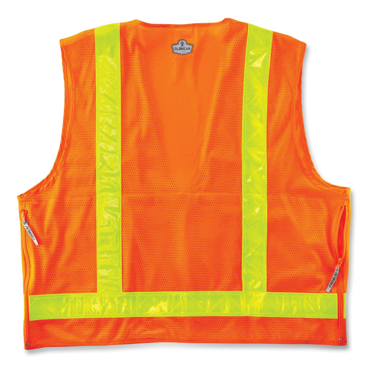 GloWear 8250ZHG Class 2 Hi-Gloss Surveyors Zipper Vest, Polyester, 2X-Large/3X-Large, Orange