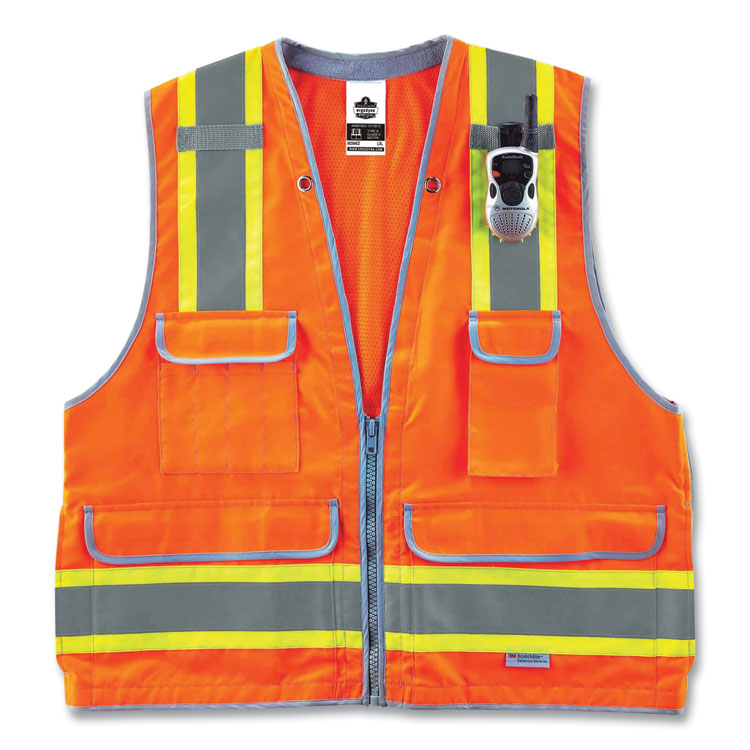 GloWear 8254HDZ Class 2 Heavy-Duty Surveyors Zipper Vest, Polyester, Small/Medium, Orange