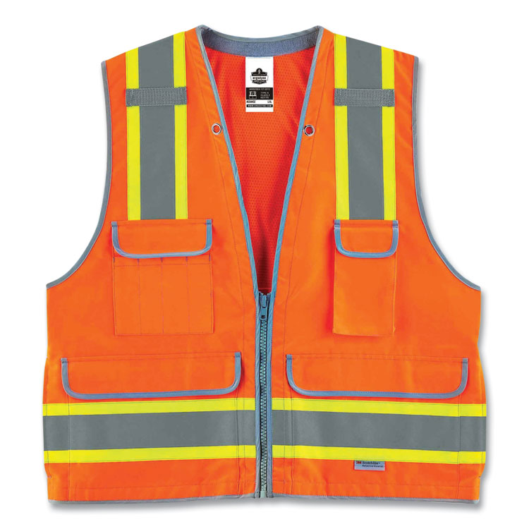 GloWear 8254HDZ Class 2 Heavy-Duty Surveyors Zipper Vest, Polyester, Large/X-Large, Orange