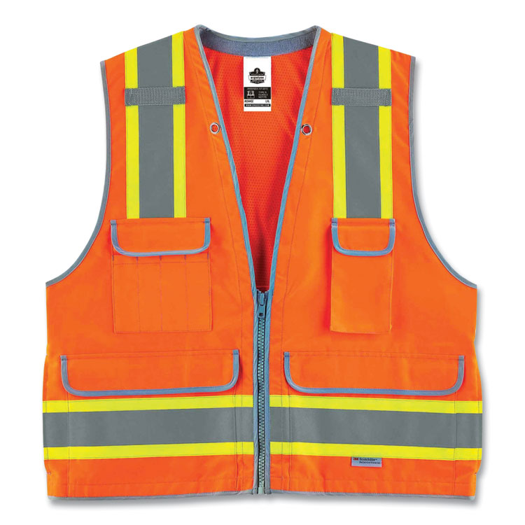 GloWear 8254HDZ Class 2 Heavy-Duty Surveyors Zipper Vest, Polyester, 4X-Large/5X-Large, Orange