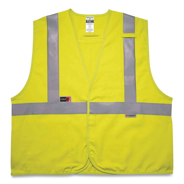 GloWear 8261FRHL Class 2 Dual Compliant FR Hook and Loop Safety Vest, Small/Medium, Lime