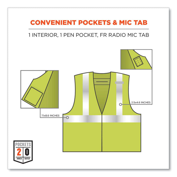 GloWear 8261FRHL Class 2 Dual Compliant FR Hook and Loop Safety Vest, 4X-Large/5X-Large, Lime