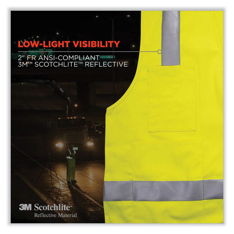 GloWear 8262FRZ Class 2 FR Surveyor Zip Vest, Tencel/Modacrylic/Para-aramid/Kevlar, 2X-Large/3X-Large, Lime