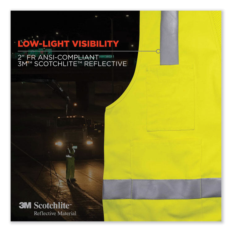 GloWear 8262FRZ Class 2 FR Surveyor Zip Vest, Tencel/Modacrylic/Para-aramid/Kevlar, 4X-Large/5X-Large, Lime