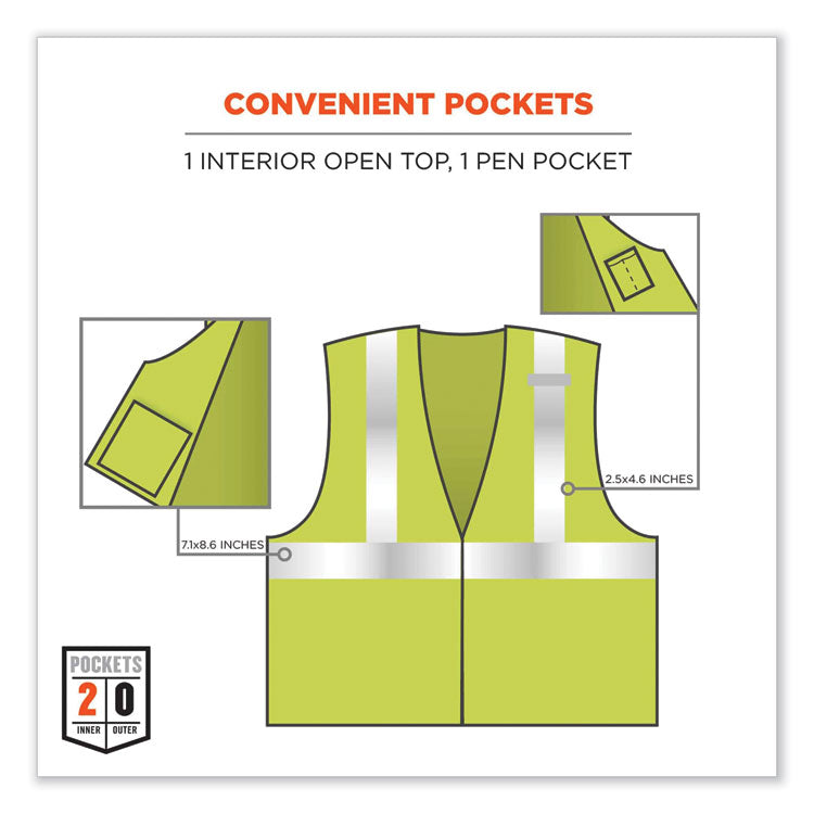 GloWear 8260FRHL Class 2 FR Safety Hook and Loop Vest, Modacrylic/Kevlar, Small/Medium, Lime