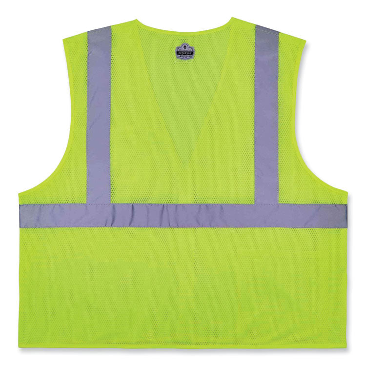GloWear 8256Z Class 2 Self-Extinguishing Zipper Vest, Polyester, Small/Medium, Lime