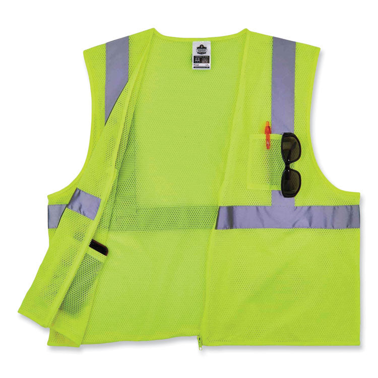 GloWear 8256Z Class 2 Self-Extinguishing Zipper Vest, Polyester, 2X-Large/3X-Large, Lime