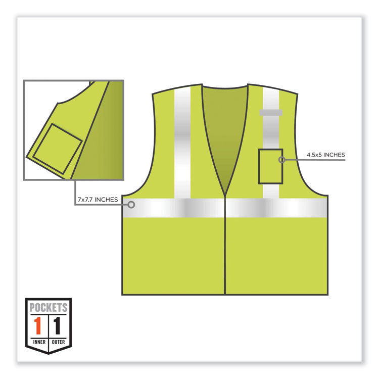GloWear 8256Z Class 2 Self-Extinguishing Zipper Vest, Polyester, 4X-Large/5X-Large, Lime