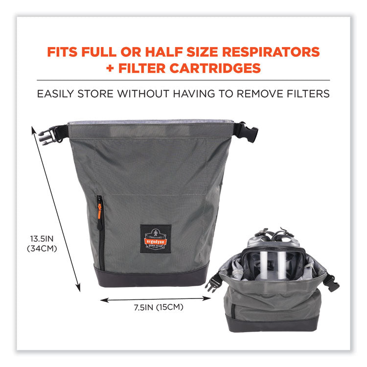 Arsenal 5186 Full Respirator Bag with Roll Top Closure, 7.5 x 13.5 x 13.5, Gray