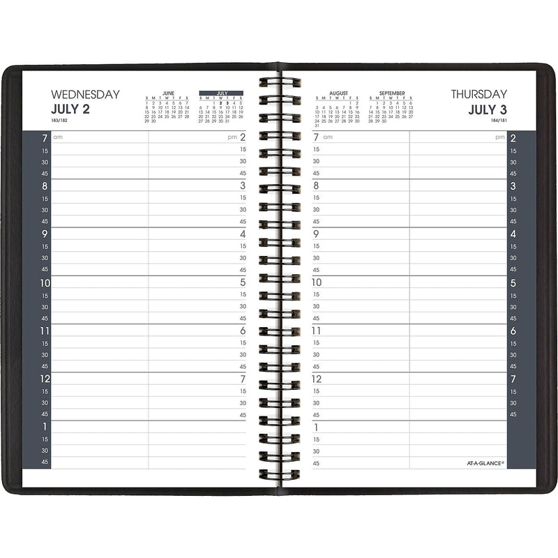 2025-2026 AT-A-GLANCE 5" x 8" Academic Year Daily Planner, Faux Leather Cover, Black (70-807-05-26)