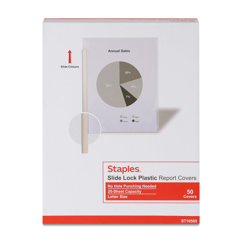 Staples Slide Locking Report Cover, Letter Size, Clear, 50/Box (10505-CC)