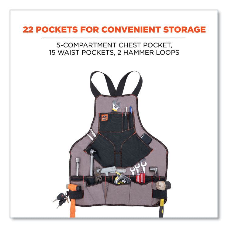 Arsenal 5704 Canvas Tool Apron, 22 Compartments, 25.5 x 28, Canvas, Gray