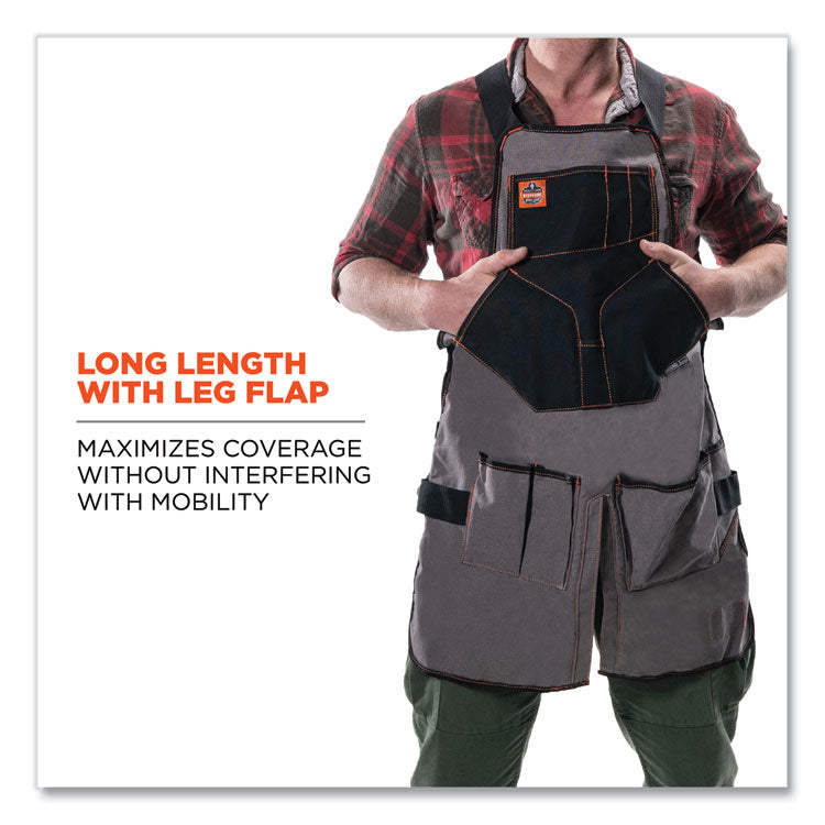Arsenal 5705 Extended Length Canvas Tool Apron, 13 Compartments, 25.5 x 34, Canvas, Gray